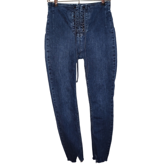 Free People Lace up High Rise Skinny Stretch Denim Jeggings Boho Whimsigoth 26 - Picture 7 of 11